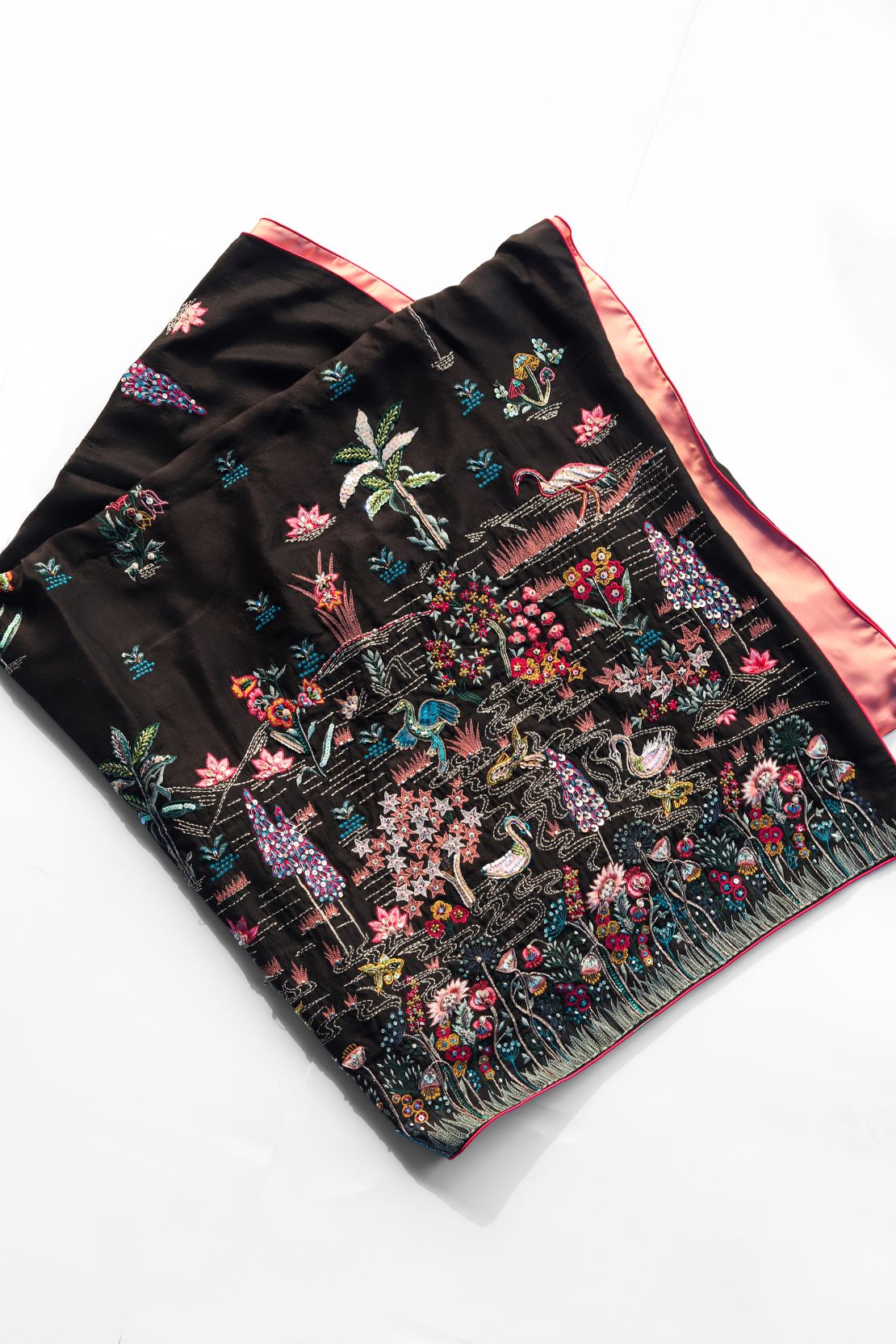 Secret Garden Black Silk Dupatta